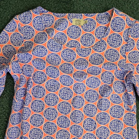 Katherine Way Womens Orange Blue Geometric Medallion Shift Dress Size M USA Made - Picture 5 of 9